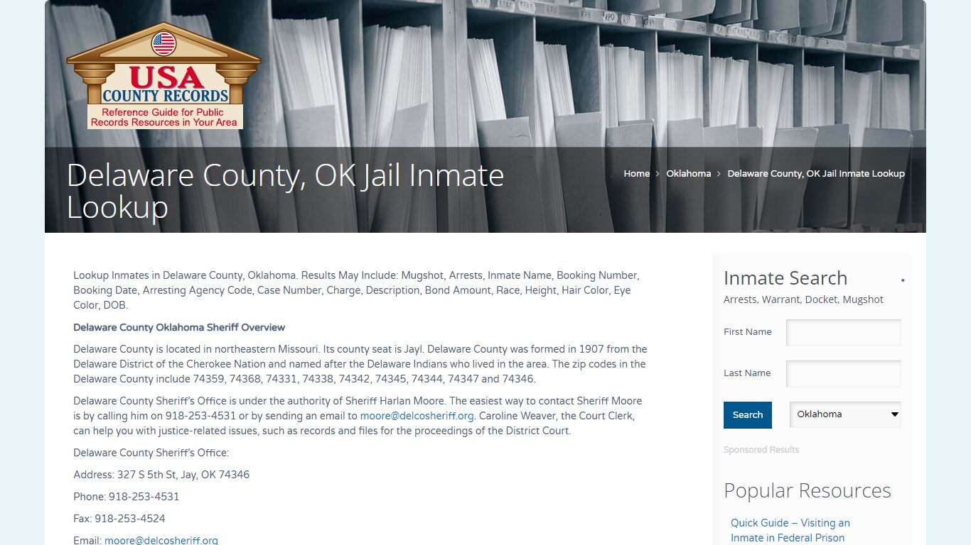 Delaware County, OK Jail Inmate Lookup | Name Search